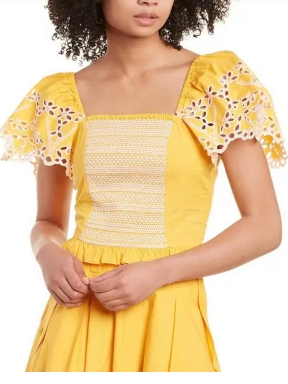 Tanya Taylor Austin Smocked Top in Marigold
